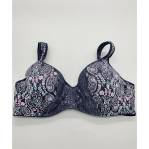 Jessica Simpson Blue Paisley Lace Full Coverage Underwire T-Shirt Bra SZ 38D